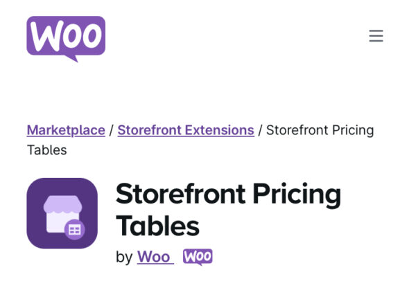 Storefront Pricing Tables