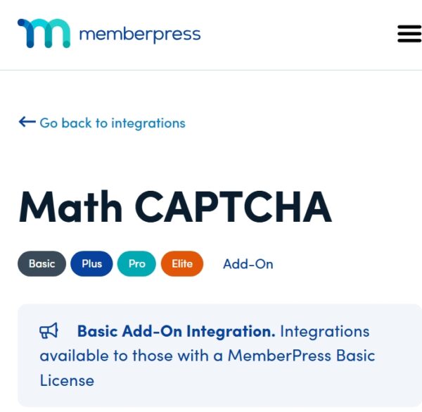 MemberPress Math CAPTCHA